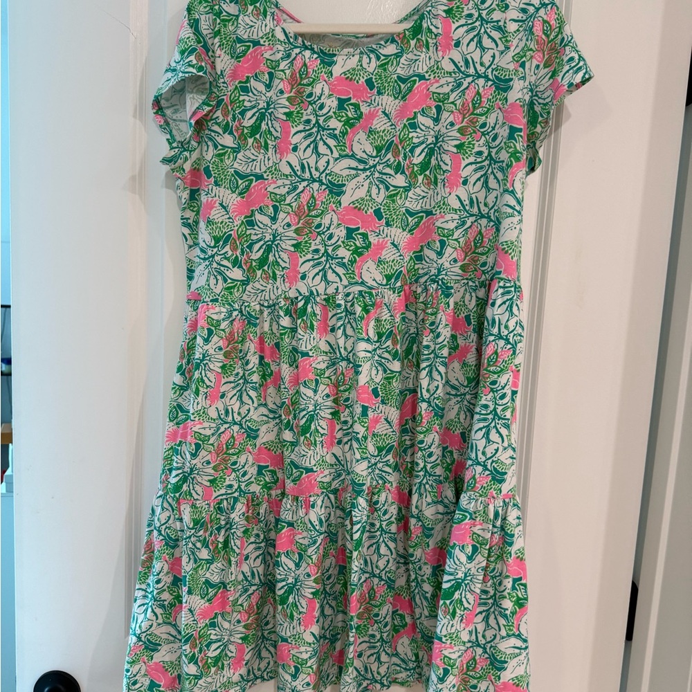 Lilly Pulitzer Green & Pink Tropical Print Dress